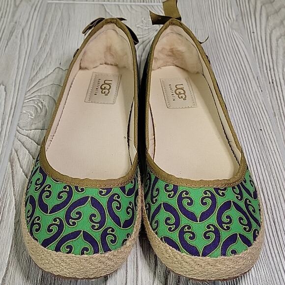 UGG Indah Marrakech Green Blue Cotton Flats Womens Size 7 New - Picture 3 of 13